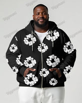 Men's Plus Size Fashion Street Flower Pattern Print Long Sleeve Zipper Hoodie
